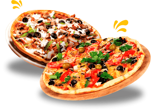 Imagem com 2 pizzas